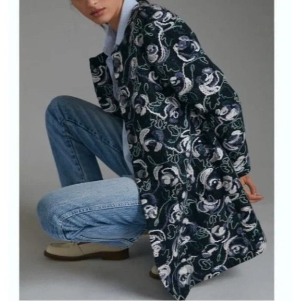 Anthropologie NWT Hutch Womens Floral Embroidered Overcoat Sz Medium Boho Office